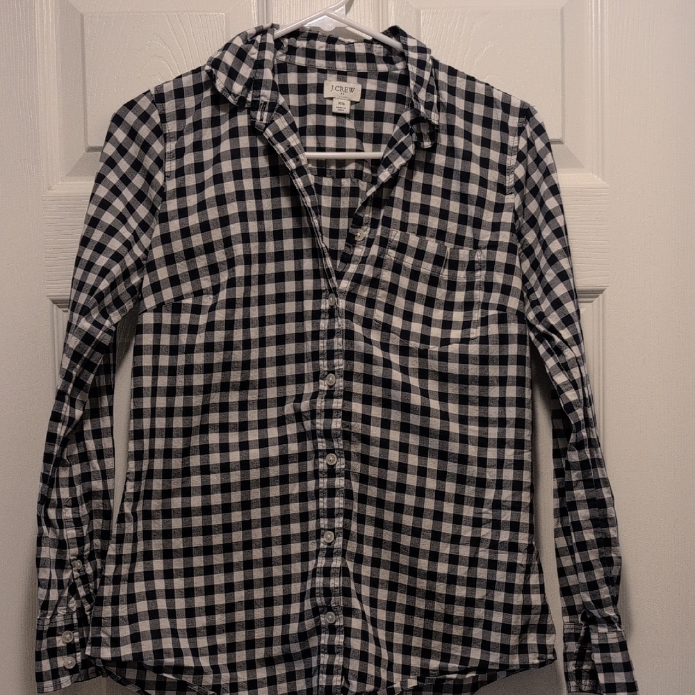 J. Crew Dark Blue And White Gingham Button Down Shirt